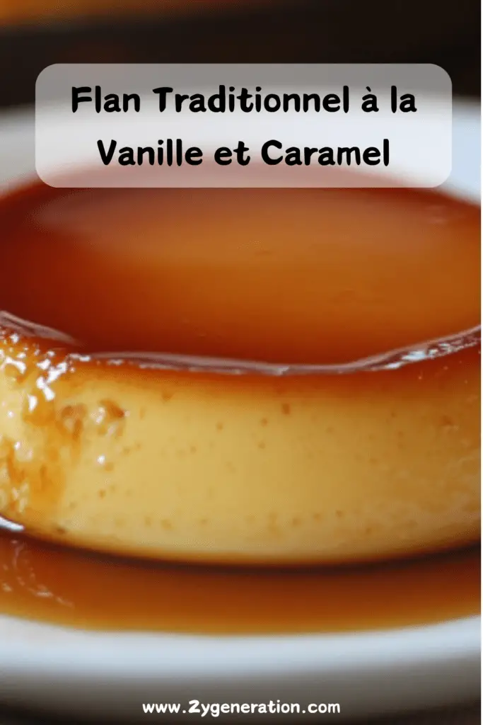 Flan au caramel doré, servi sur une assiette blanche, avec une texture lisse et un nappage brillant.