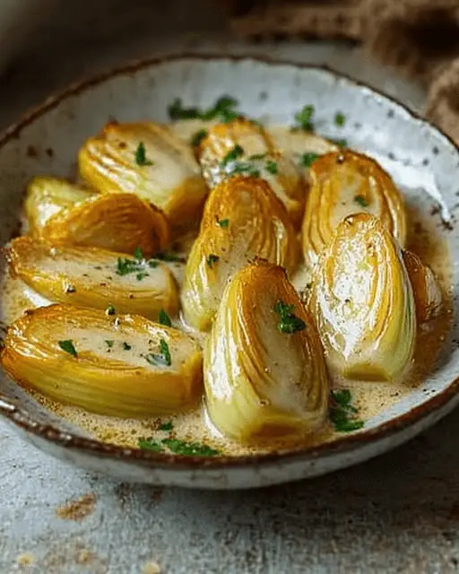 Plat d’endives à la crème avec sauce onctueuse et muscade fraîchement râpée