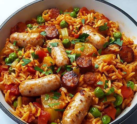 Plat de jambalaya créole avec riz, poulet, crevettes, légumes colorés et persil frais