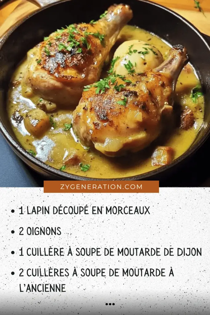 Lapin à la moutarde en cocotte avec sauce onctueuse et herbes fraîches