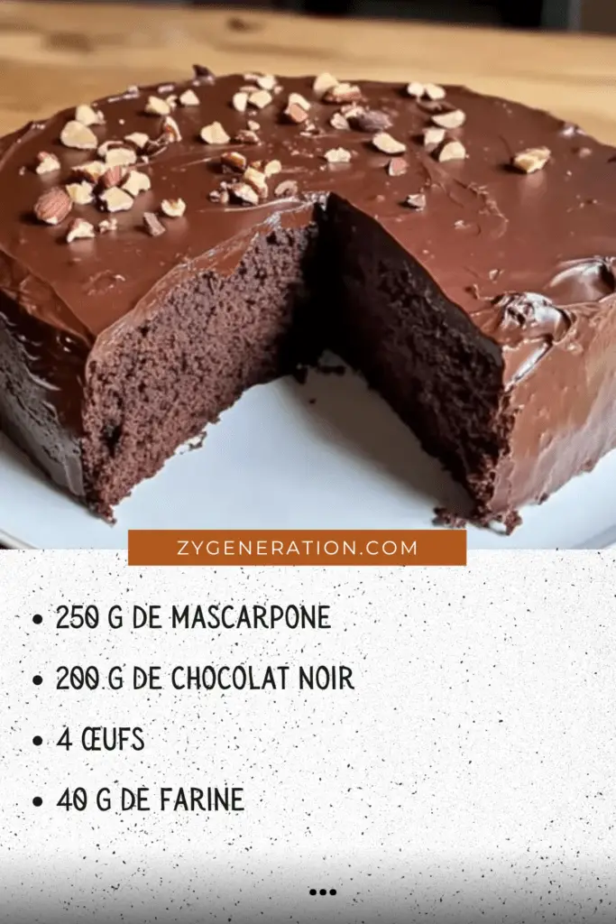 Fondant au chocolat mascarpone nappé de glaçage chocolat avec noisettes croquantes