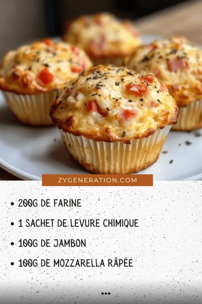 Muffins salés façon pizza dorés avec mozzarella fondante et dés de jambon