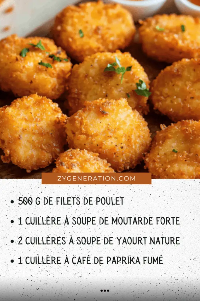 Nuggets maison dorés et croustillants, servis avec une sauce barbecue et une salade verte.