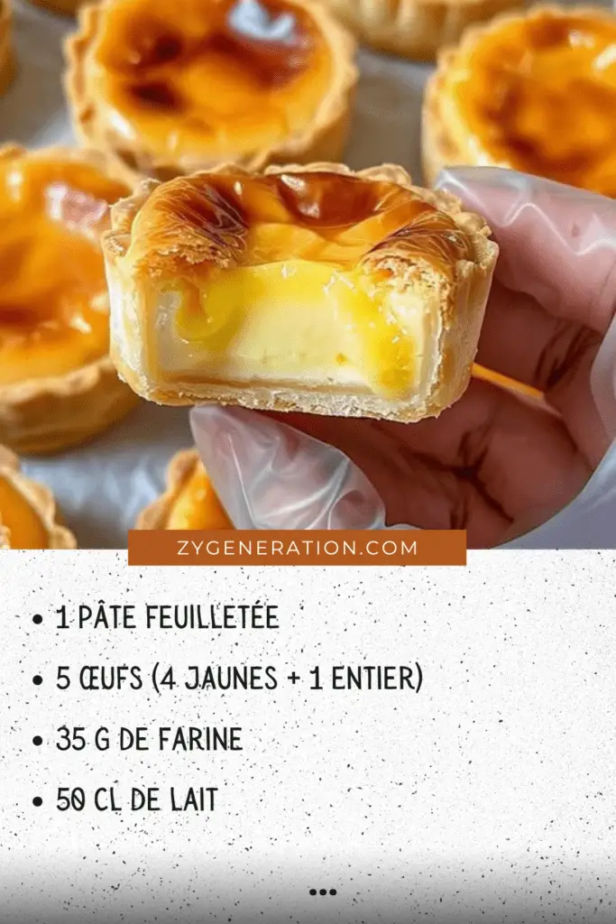 Pastéis de nata dorés et croustillants, garnis de cannelle et de sucre glace, disposés sur un plateau en bois avec une tasse de café à côté.