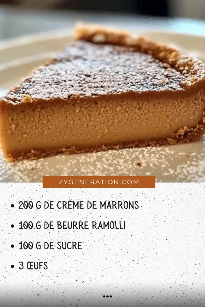 Moelleux à la crème de marrons, doré et fondant, servi sur une assiette avec une cuillère de chantilly et des éclats de marrons glacés.