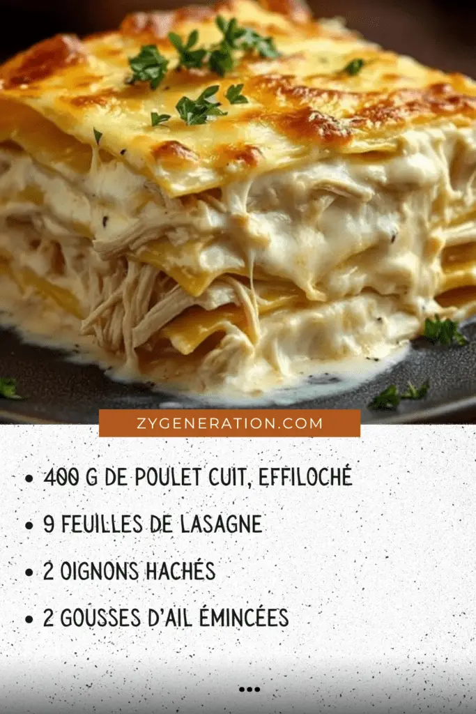  Plat de lasagnes dorées au poulet et sauce blanche