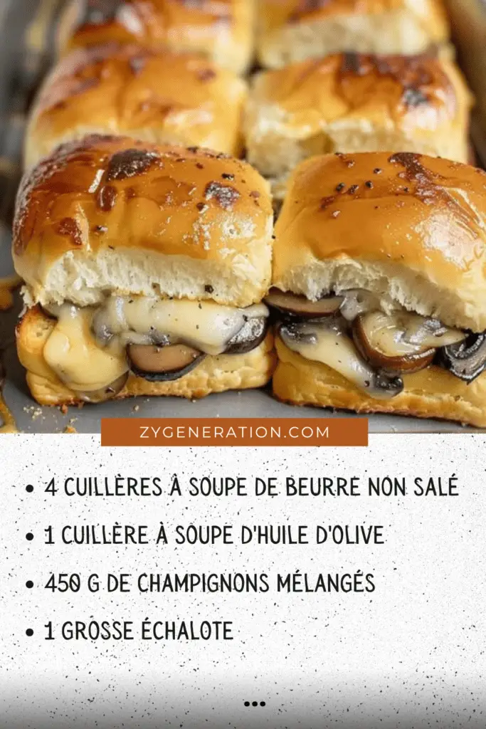 Plateau de mini-sliders végétariens au fromage et champignons, garnis de beurre et de parmesan