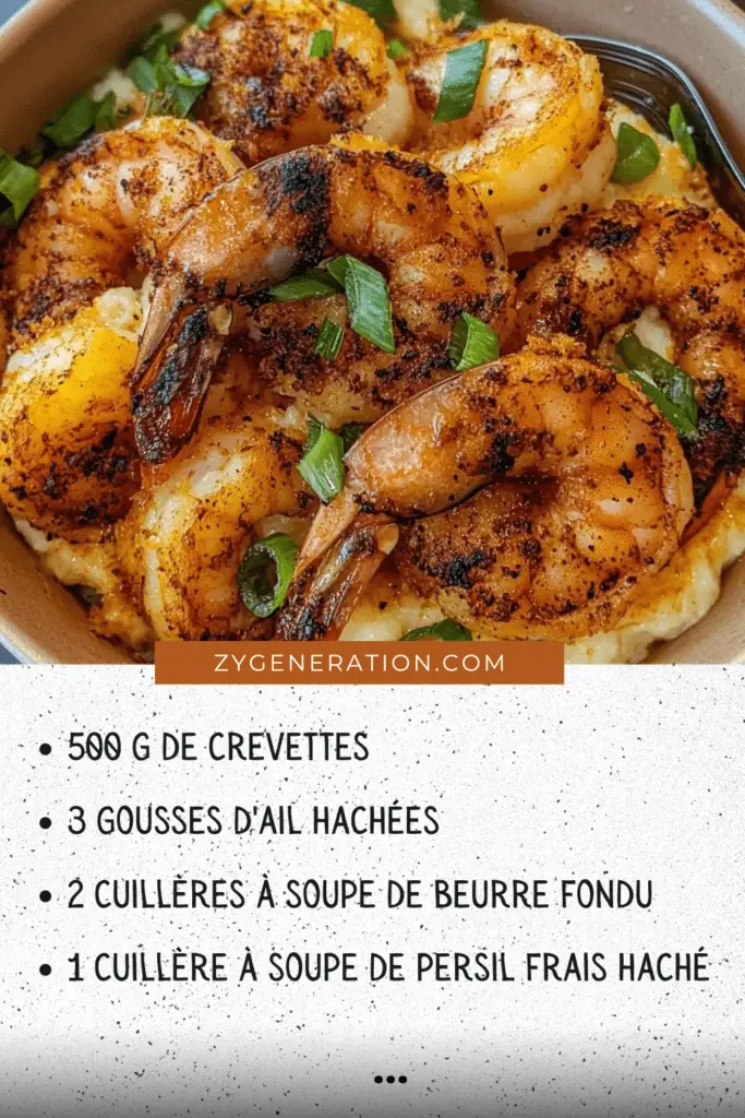 Crevettes grillées à l’ail et aux herbes, dorées et juteuses, servies avec du citron et du persil frais.