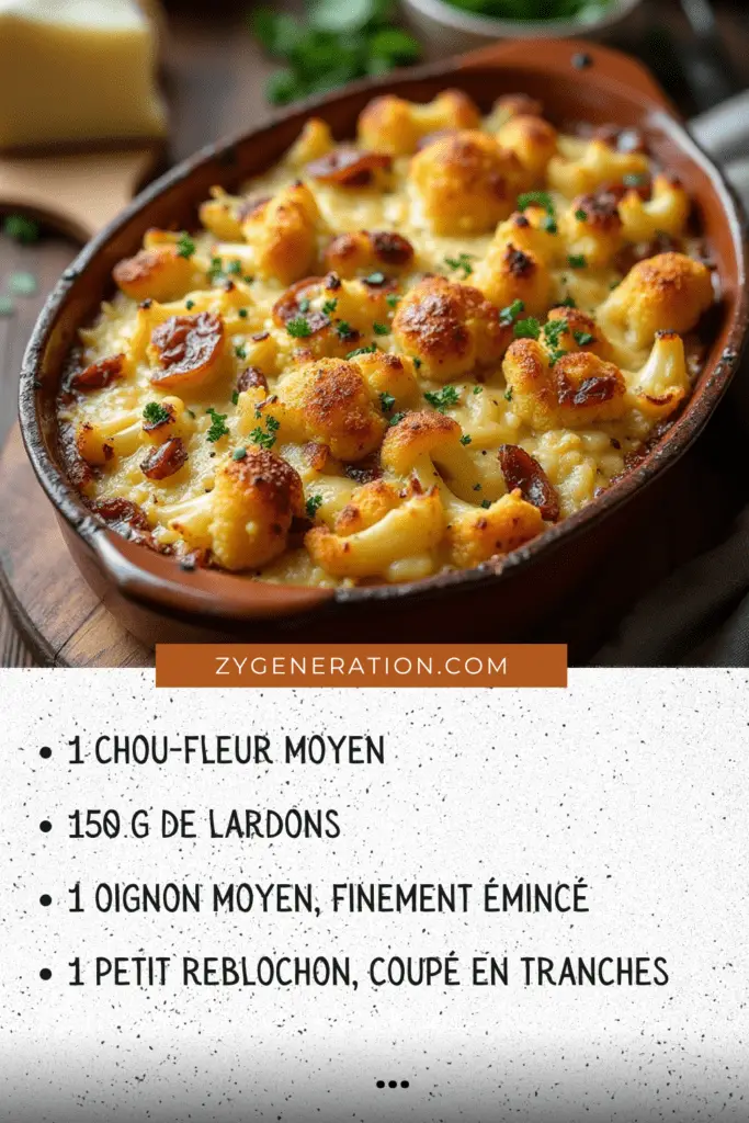 Plat de tartiflette au chou-fleur gratiné avec reblochon doré