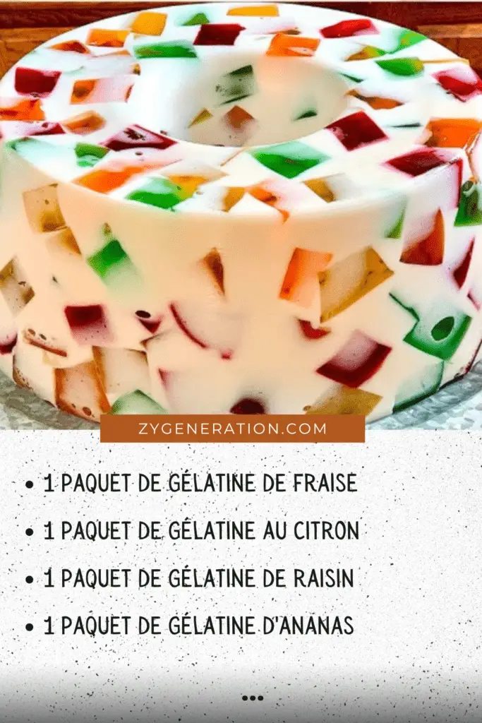 Desserts de gelée mosaïque colorée coupés en cubes multicolores.