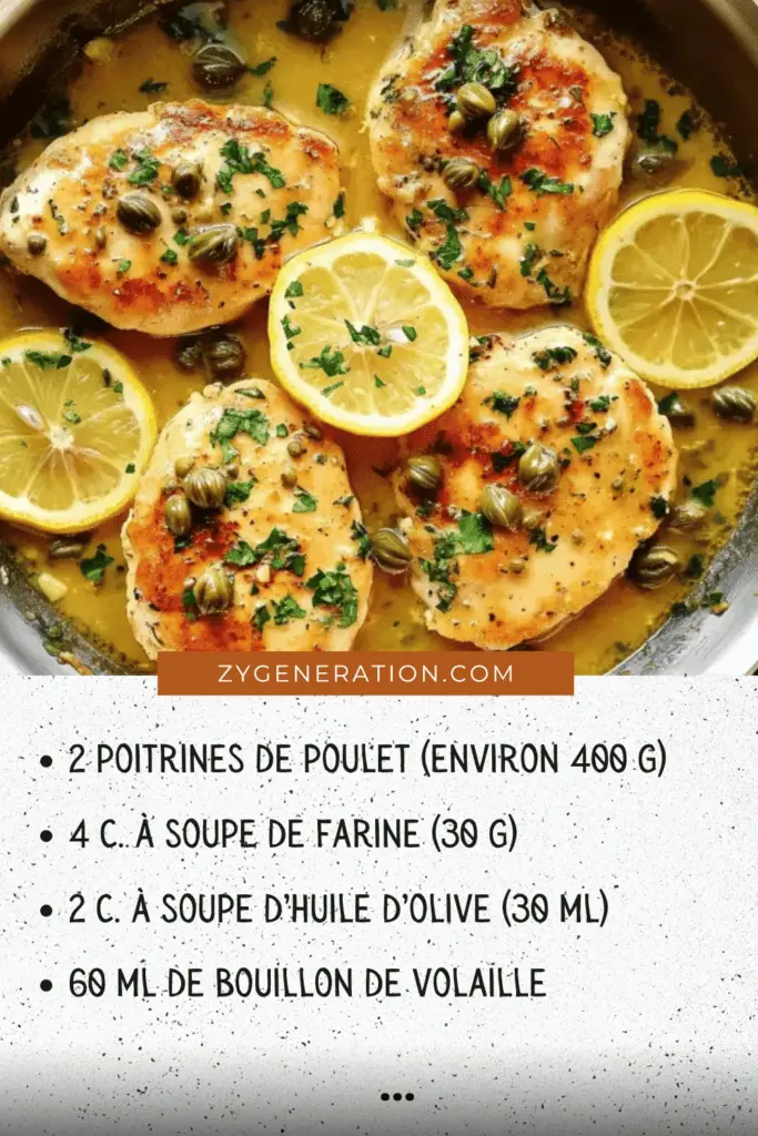 Piccata de poulet au citron servie avec sauce aux câpres et persil frais