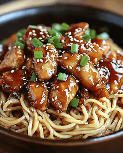 Nouilles sautées au poulet laqué au miel et gingembre