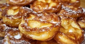 Beignets bretons aux pommes caramélisées saupoudrés de sucre en poudre