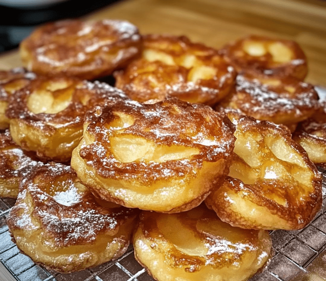 Beignets bretons aux pommes caramélisées saupoudrés de sucre en poudre