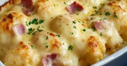 Chou-Fleur Gratiné au Jambon et à la Béchamel Classique - Un plat gratiné doré et fondant à souhait.