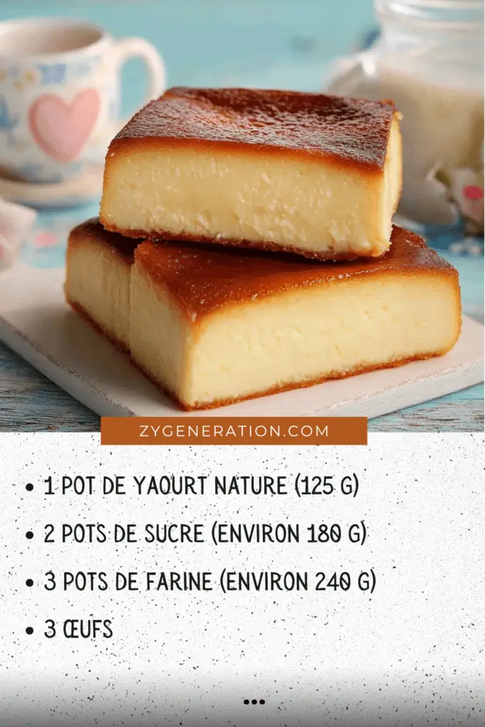 Gâteau au yaourt doré et moelleux, nappé d’un caramel brillant, servi avec une touche de chantilly et un filet de miel.