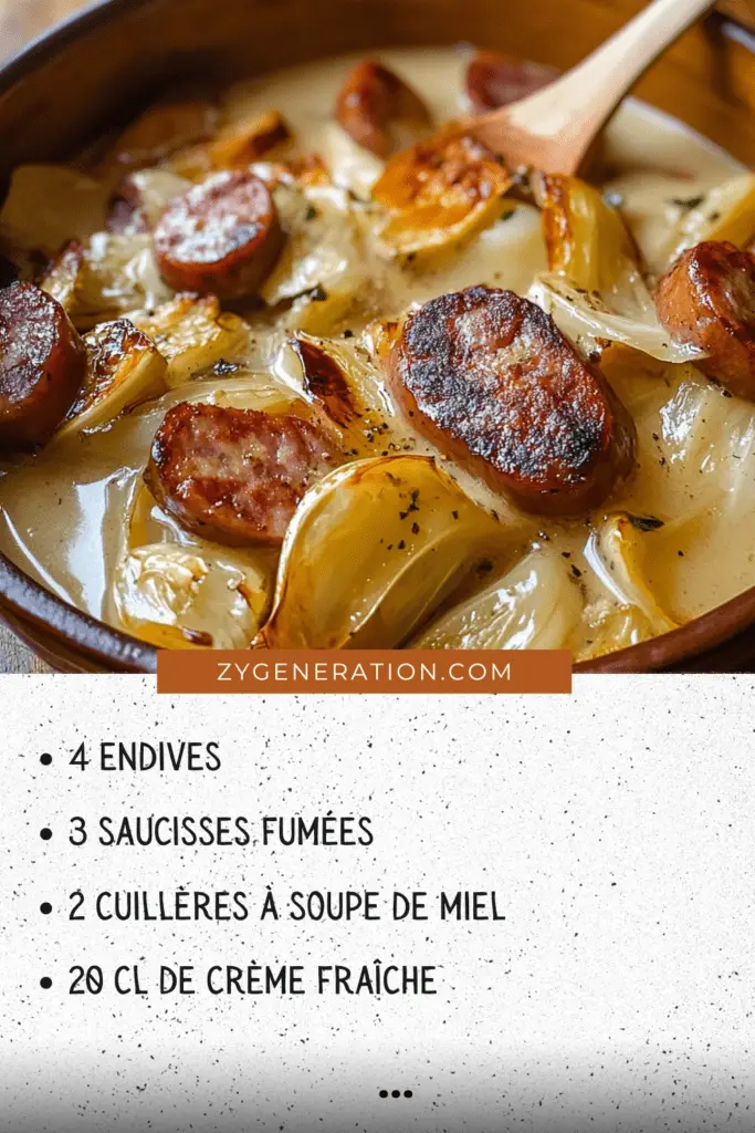 Fondue d’Endives Gourmande aux Saucisses Fumées et Miel - Un plat réconfortant et délicieux.