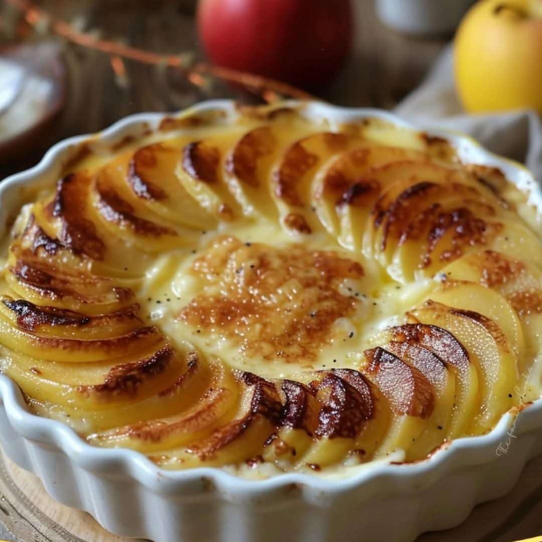 Flan aux pommes et yaourt doré, moelleux et délicatement parfumé au citron