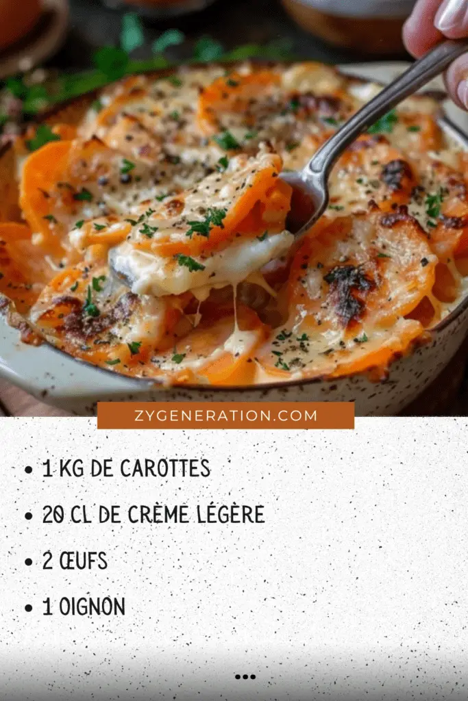 Un gratin de carottes léger et doré, servi chaud avec du persil haché.