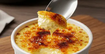 Crème brûlée maison avec une croûte caramélisée et dorée, servie dans un ramequin