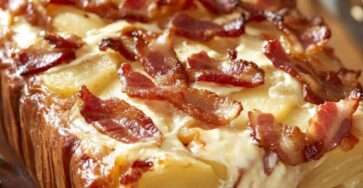 cake camembert lardons tranché sur une planche en bois