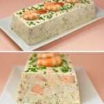 terrine de Saint-Jacques, saumon et crevettes à la crème citronnée servie en tranches froides