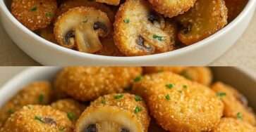 champignons panés croustillants dorés maison sur assiette