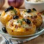 pommes de terre farcies au thon et olives avec fromage gratiné