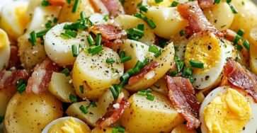 salade pomme de terre lardons œufs servie fraîche