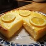 tranche de fondant citron mascarpone sur assiette blanche