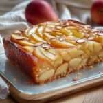 tranche de gâteau moelleux aux pommes, poires et amandes caramélisées