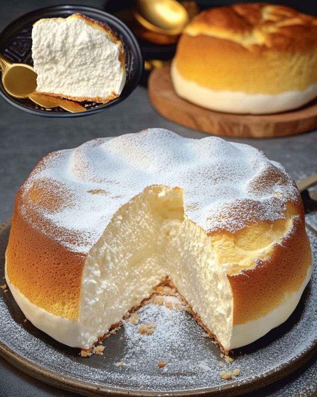 Gâteau Nuage au Yogourt posé sur une table rustique