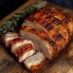 Rôti de porc classique à la croûte croustillante dorée et savoureuse