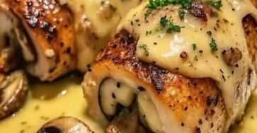 Pollo relleno con champiñones, queso y mantequilla de ajo al horno