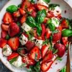 Salade caprese aux fraises, mozzarella et basilic arrosée de vinaigre balsamique