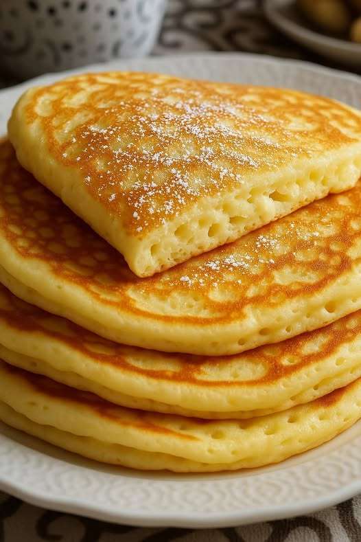 Panqueques de requesón esponjosos servidos con frutas frescas y miel