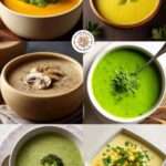 Cremas de verduras caseras servidas calientes en platos hondos