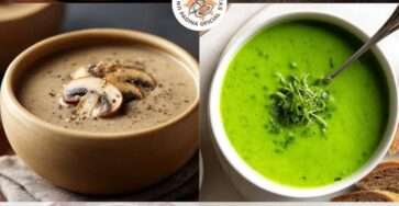 Cremas de verduras caseras servidas calientes en platos hondos