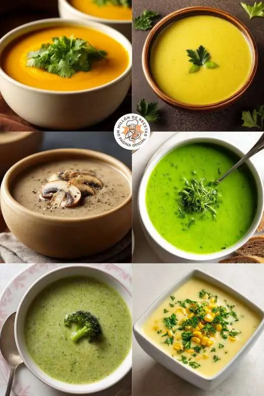 Cremas de verduras caseras servidas calientes en platos hondos
