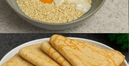 Panqueques saludables de avena caseros servidos con frutas frescas y yogur