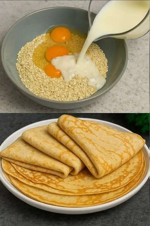 Panqueques saludables de avena caseros servidos con frutas frescas y yogur