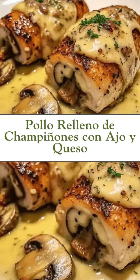 Pollo relleno con champiñones, queso y mantequilla de ajo al horno