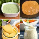 quatre bols de vinaigrettes healthy colorées maison pour salade