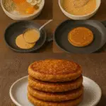 Hotcakes de zanahoria con avena servidos con miel y fruta fresca