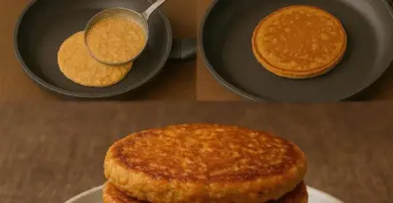 Hotcakes de zanahoria con avena servidos con miel y fruta fresca