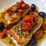 dos de cabillaud à la provençale cuit au four avec tomates cerises et olives