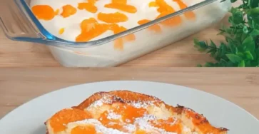 gratin fruité au quark et mandarines doré et décoré de segments