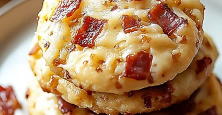 cookies salés au reblochon et lardons dorés sur une planche rustique
