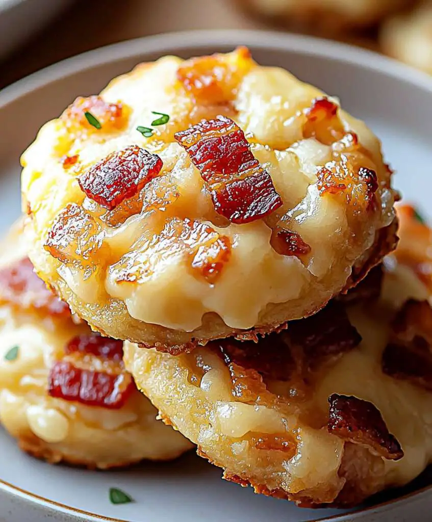 cookies salés au reblochon et lardons dorés sur une planche rustique