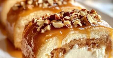 Recette de roulé cheesecake noisette caramel